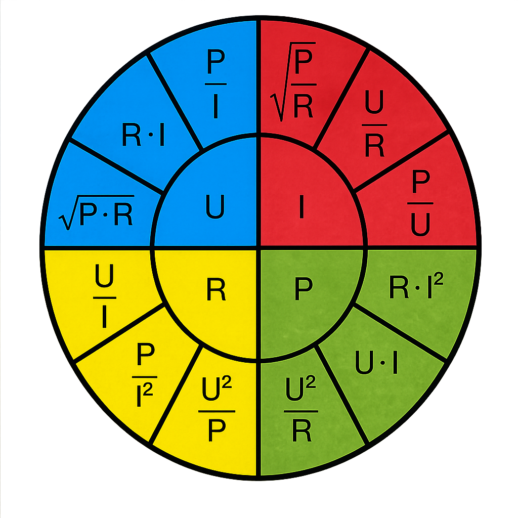 Roue d'Ohm - Relations entre P, U, I, R